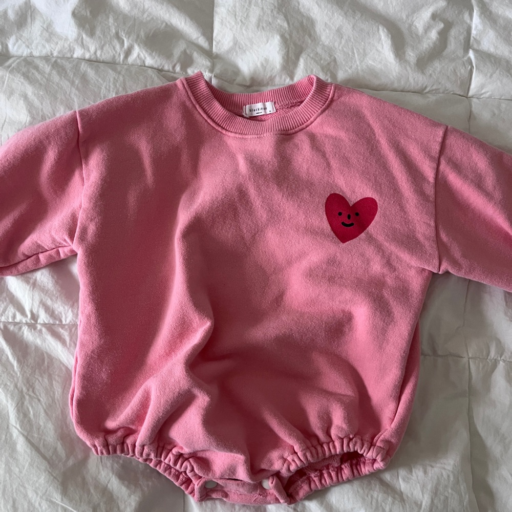 Black Bean Korean Brand Pink Sweatshirt Romper with Heart Design